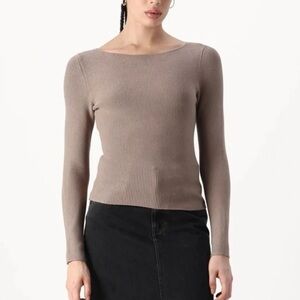A&F Long-Sleeve Ottoman Slash Top - TAUPE